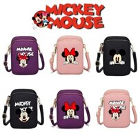 Túi vuông nhỏ in hình Mickey Minnie kèm tai nghe, túi đựng điện thoại mini, túi đeo vai giản dị, đơn giản và thời trang