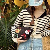 Túi vuông sang trọng BOUTI, Túi đeo chéo Giáng sinh Nai sừng tấm Hươu Kawaii, Túi đeo vai Dung tích lớn Nơ ông già Noel Túi dây xích nữ lưu trữ