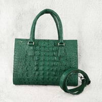 Túi xách cá sấu nữ hoa cà da gai lưng xanh lá 7134