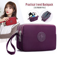 Túi xách canvas ba lớp có khóa kéo cho phụ nữ, túi đựng tiền xu thời trang dài, sức chứa lớn, túi điện thoại màn hình lớn