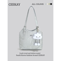 Túi Xách Ceekay Chính Hãng - Túi Da Nữ Đeo Vai Tote Vân Loang Phối Móc Gấu Cute Nhẹ Nhàng Nữ Tính
