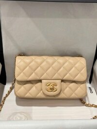 Túi Xách Chanel Classic Chuông Like Auth Màu Be Khoá Vàng 20cm
