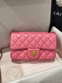Túi Xách Chanel Classic Chuông Like Auth Nữ Da Thật Màu Hồng Đậm 20cm