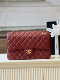 Túi Xách Chanel Classic Hand Bag Like Auth Cao Cấp Màu Đỏ Mận 25cm