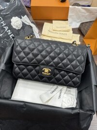 Túi Xách Chanel Classic Like Auth Nữ Màu Đen Da Hạt 25cm