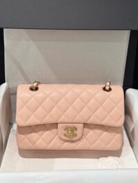 Túi Xách Chanel Classic Replica 1:1 Màu Hồng Nhạt Khoá Vàng Hồng 23cm