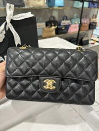 Túi Xách Chanel Classic Replica 11 Da Hạt Màu Đen Khoá Vàng 23cm