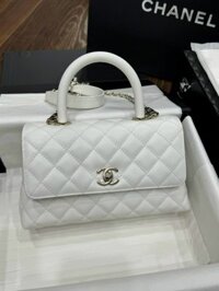 Túi Xách Chanel Coco Replica Cao Cấp Nữ Màu Trắng Da Hạt 24x14x10cm