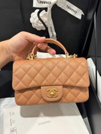 Túi Xách Chanel Handle Mini Replica 11 Màu Cam Khoá Vàng 20cm