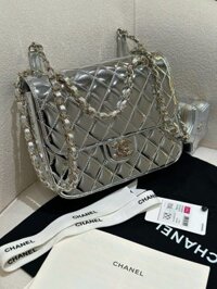 Túi Xách Chanel Nữ Like Auth Màu Bạc Chất Da Bóng 24x19cm