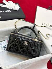 Túi Xách Chanel Vanity Like Auth Nữ Da Bóng Màu Đen 18cm
