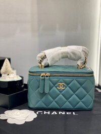 Túi Xách Chanel Vanity Siêu Cấp Màu Xanh Mạ Vàng 18cm