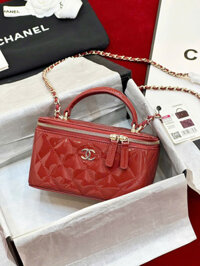 Túi Xách Chanel Vanity Siêu Cấp Nữ Da Bóng Màu Đỏ 18cm