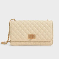 Túi xách Charles & Keith Quilted Turn-Lock Evening Clutch - Beige