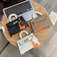 Túi Xách Chữ H Size 19 Da Hạt Tag Vàng Kèm Dây Đeo Chéo