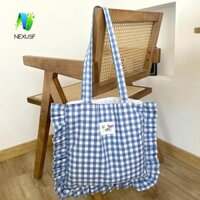 Túi xách Cotton kẻ sọc NEXUSF, Túi gối ren dung tích lớn, Túi đeo vai du lịch Túi đeo vai mua sắm thông thường ngoài trời
