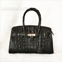 Túi xách da cá sấu hoa cà da nguyên con màu đen - 0158