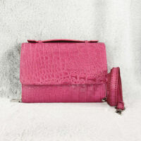 Túi xách da cá sấu nữ 2 khoá kéo màu hồng 0220