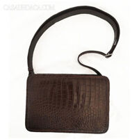 Túi xách da cá sấu nữ hoa cà da nâu tối 0257