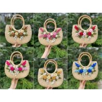 Túi Xách Đan Lục Bình - Túi Cói Thêu Hoa Ruy Băng - Túi Cói - Kho Sỉ