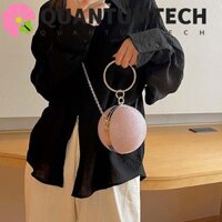 Túi xách dây chuyền hình cầu QUANTUMTECH, Túi tiệc dạ hội nỉ thanh lịch, Túi tròn nhỏ 3D sang trọng sáng bóng phong cách Pháp