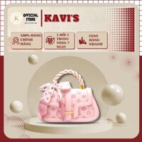 Túi xách đeo chéo, dạng hộp tay cầm xoắn màu hồng Pastel size 24 dập vân nổi tặng kèm khăn thiết kế hiện đại, sang chảnh