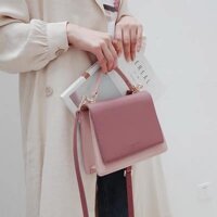 Túi xách đeo chéo MIMOCAH vuông da mềm phối màu hồng đậm nhạt pastel