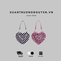 Túi xách đeo chéo nữ hình trái tim sọc caro tặng kèm dây xích thời trang,Túi da beo phong cách Mai Âm Nhạc