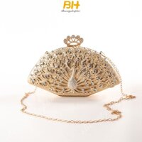 Túi Xách Đeo Vai Một Bên Vai Hình Quạt Cầm Tay Đính Kim Cương Nước Có Khóa