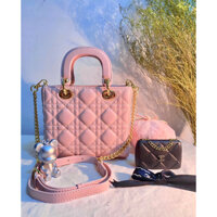 Túi Xách Dior 3 ô size 17 hông phấn da thật full box . bảng dây da phối xích. charm vàng kèm test da. ảnh thật