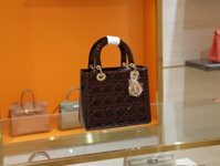 Túi Xách Dior Lady Nữ Màu Đỏ Mận Khoá Mạ Vàng Siêu Cấp 24cm