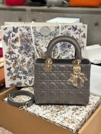 Túi Xách Dior Lady Nữ Màu Xám Da Cừu Replica 11 Cao Cấp 24cm