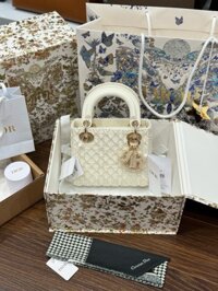 Túi Xách Dior Lady Nữ Màu Trắng Đính Ngọc Trai Like Auth 17cm