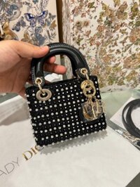 Túi Xách Dior Micro Lady Màu Đen Đính Ngọc Trai Siêu Cấp 12cm