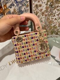 Túi Xách Dior Micro Lady Siêu Cấp Màu Hồng Đính Ngọc Trai 12cm