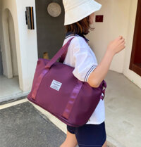 Túi xách du lịch 2 tầng cỡ lớn túi đựng đồ thể thao tập gym, yoga, quần áo nữ chống nước có thể nới đáy thành 2 tầng - TÍM MẬN