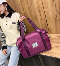 Túi xách du lịch 2 tầng cỡ lớn túi đựng đồ thể thao tập gym, yoga, quần áo nữ chống nước có thể nới đáy thành 2 tầng - TÍM MẬN