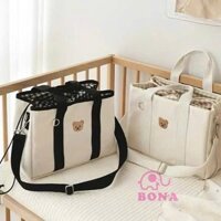 Túi xách đựng bỉm sữa thêu hình gấu phong cách hàn quốc cho mẹ và bé