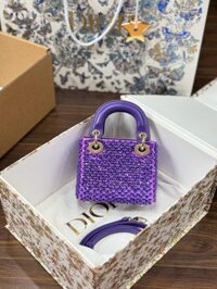 Túi Xách Hàng Hiệu Dior Lady Nữ Màu Tím Hoạ Tiết Đính Cườm 12×10.5x5cm