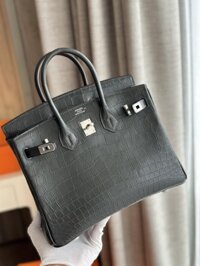 Túi Xách Hermes Birkin Da Cá Sấu Khâu Tay Màu Đen Siêu Cấp 25cm