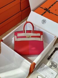 Túi Xách Hermes Birkin Da Epsom Mix Màu Đỏ Hồng Rep 11 Cao Cấp 25cm