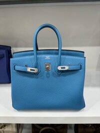 Túi Xách Hermes Birkin PHW Togo Nữ Màu Xanh Dương Like Auth 25cm