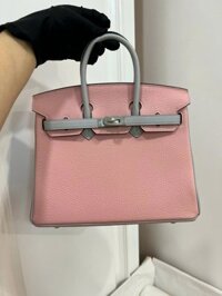 Túi Xách Hermes Birkin Siêu Cấp Nữ Mix 2 Màu Hồng Xám 25cm