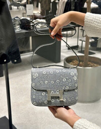 Túi Xách Hermes Constance Like Auth Nữ Da Thằn Lằn Khoá Trắng 18cm