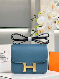 Túi Xách Hermes Constance Siêu Cấp Nữ Màu Xanh Dương Khoá Vàng 18cm