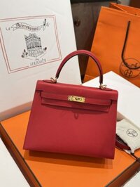 Túi Xách Hermes Kelly Like Auth Nữ Màu Đỏ Khoá Vàng 25cm