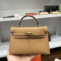 Túi Xách Hermes Kelly Mini Nữ Màu Nâu Khoá Vàng Like Auth 20cm