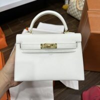 Túi Xách Hermes Kelly Mini Nữ Siêu Cấp Màu Trắng Khoá Vàng 20cm