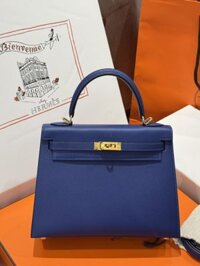 Túi Xách Hermes Kelly Nữ Like Auth Màu Xanh Than Khoá Vàng 25cm