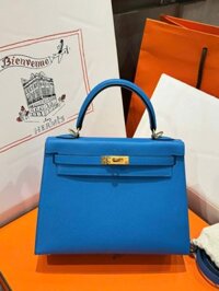 Túi Xách Hermes Kelly Nữ Màu Xanh Dương Khoá Vàng Like Auth 25cm
